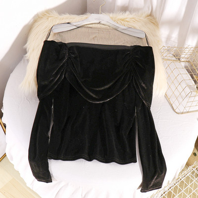 Μοντέρνα γυναικεία βελούδινη μπλούζα με τούλι και μακρύ μανίκι σε τρία χρώματα