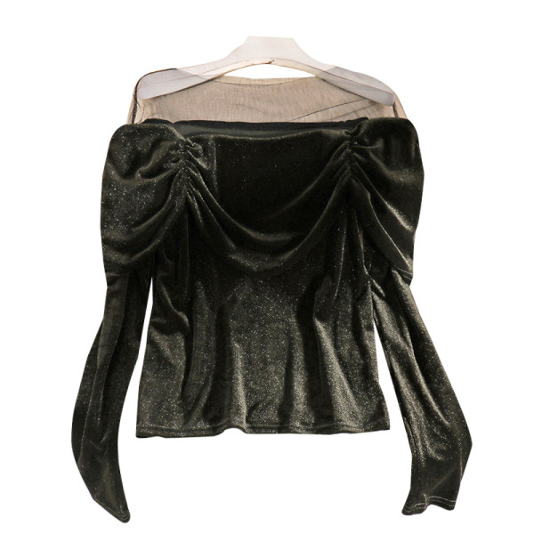 Μοντέρνα γυναικεία βελούδινη μπλούζα με τούλι και μακρύ μανίκι σε τρία χρώματα