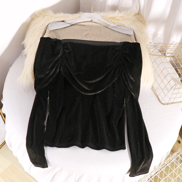 Μοντέρνα γυναικεία βελούδινη μπλούζα με τούλι και μακρύ μανίκι σε τρία χρώματα