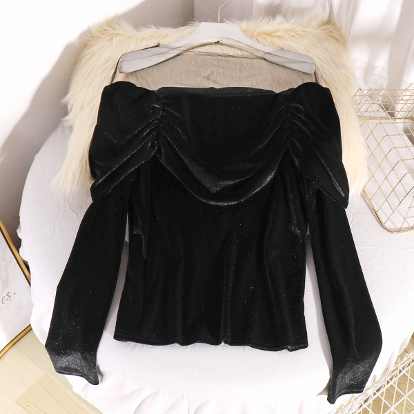 Μοντέρνα γυναικεία βελούδινη μπλούζα με τούλι και μακρύ μανίκι σε τρία χρώματα