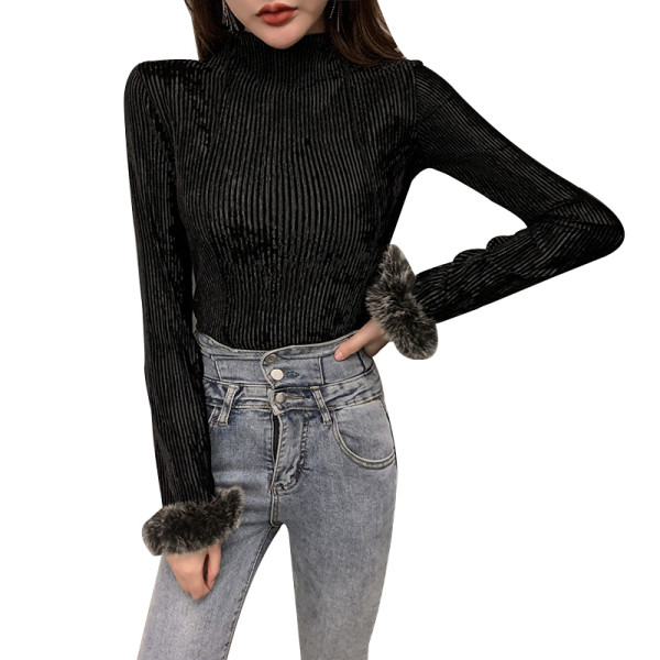 Modern női blúz fekete és barna színben, ujjakkal