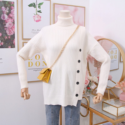 Modern női pulóver magas pólógallérral és gombokkal