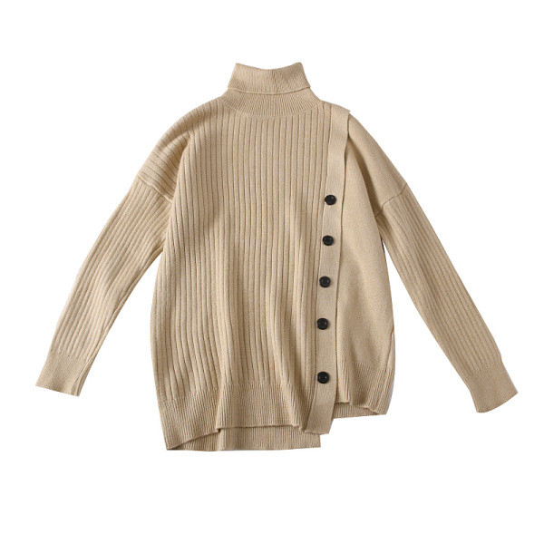 Modern női pulóver magas pólógallérral és gombokkal