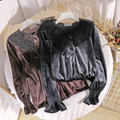 Modern női ing csipkegallérral és gombokkal, három színben