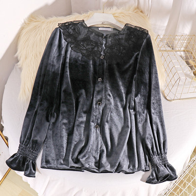 Modern női ing csipkegallérral és gombokkal, három színben