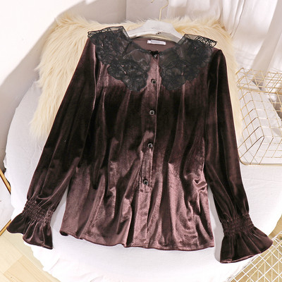 Modern női ing csipkegallérral és gombokkal, három színben