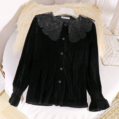 Modern női ing csipkegallérral és gombokkal, három színben