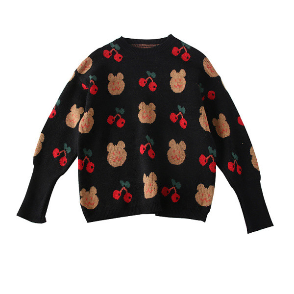 Νέο μοντέλο γυναικείο πουλόβερ με αρκούδα και μακρύ μανίκι σε λευκό και μαύρο χρώμα