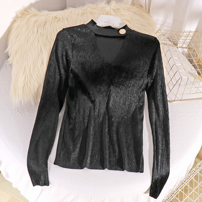 Modern női ing spitz nyakkivágással, fém elemmel több színben