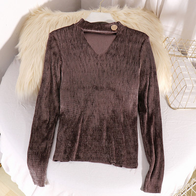 Modern női ing spitz nyakkivágással, fém elemmel több színben