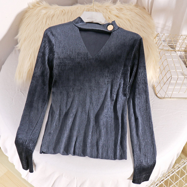 Modern női ing spitz nyakkivágással, fém elemmel több színben