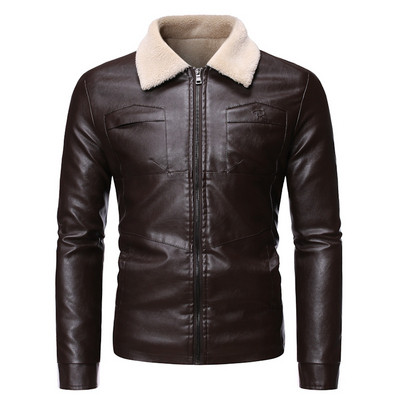 Téli bőrdzseki cipzárral és puha béléssel, fekete és barna színben