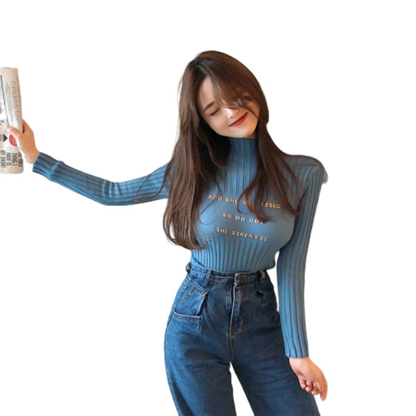 Divatos női pulóver öt színben feliratokkal és pólógallérral