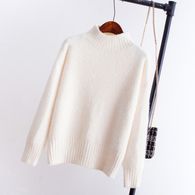 Női téli pulóver magas gallérral, kék-fehér színben