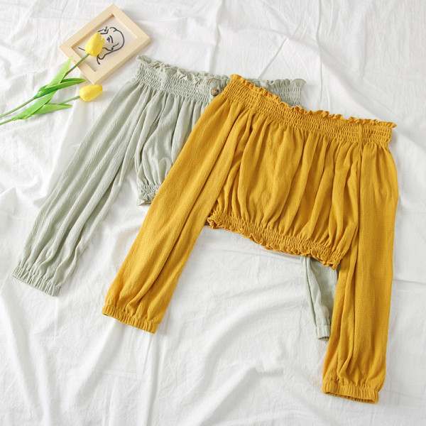 Νέο μοντέλο γυναικεία μπλούζα μοντέλο με γυμνά ώμους και κουμπιά σε διάφορα χρώματα