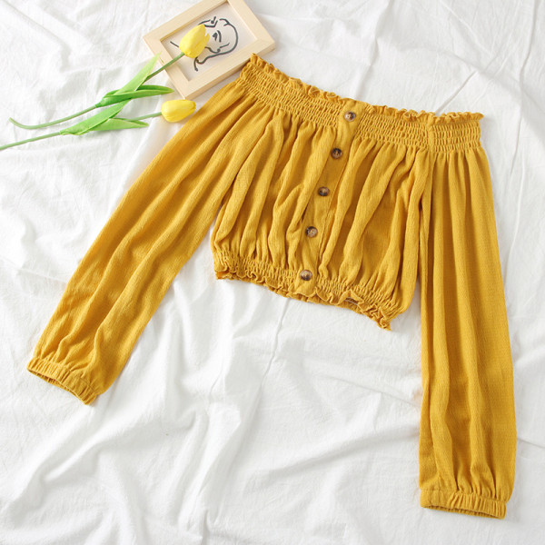 Νέο μοντέλο γυναικεία μπλούζα μοντέλο με γυμνά ώμους και κουμπιά σε διάφορα χρώματα