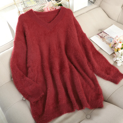 Χνουδωτό γυναικείο πουλόβερ με V-λαιμόκοψη σε πολλά χρώματα