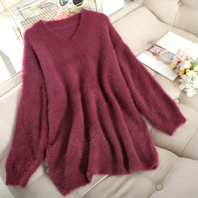 Χνουδωτό γυναικείο πουλόβερ με V-λαιμόκοψη σε πολλά χρώματα