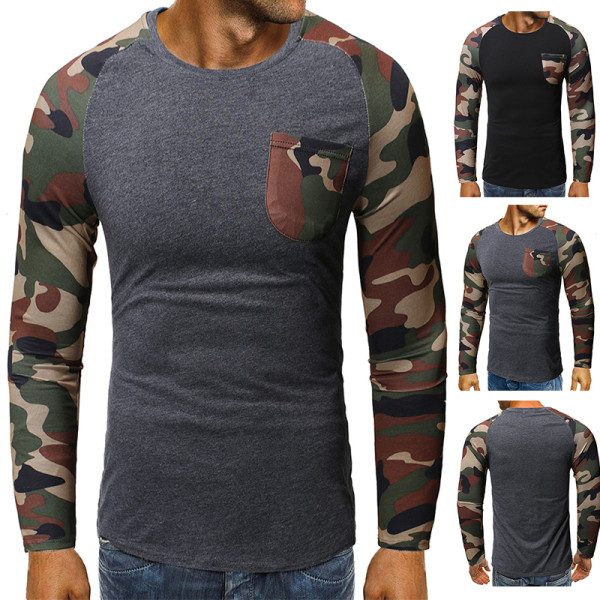 Casual ανδρική μπλούζα καμουφλάζ με τσέπη σε γκρι και μαύρο χρώμα