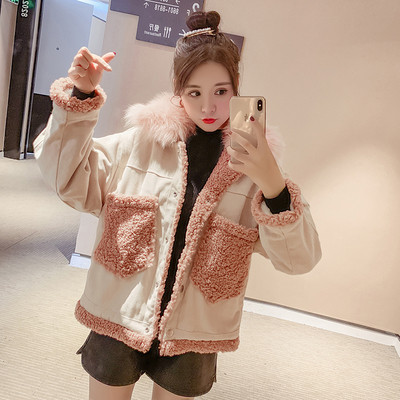 Női őszi-téli kabát kapucnival, kék, rózsaszín és szürke zsebekkel