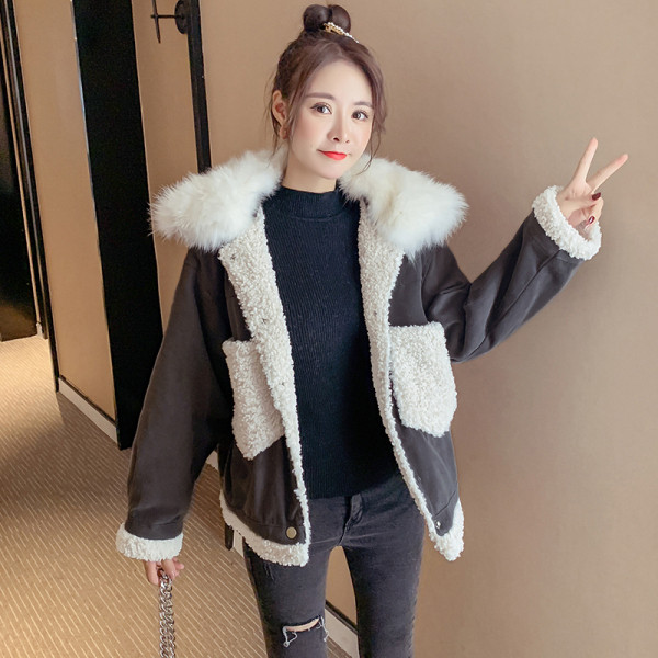 Női őszi-téli kabát kapucnival, kék, rózsaszín és szürke zsebekkel