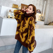 Γυναικείο χειμερινό πουλόβερ φαρδύ  σχέδιο με υψηλό κολάρο πόλο - διάφορα χρώματα