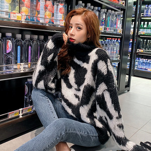 Γυναικείο χειμερινό πουλόβερ φαρδύ  σχέδιο με υψηλό κολάρο πόλο - διάφορα χρώματα