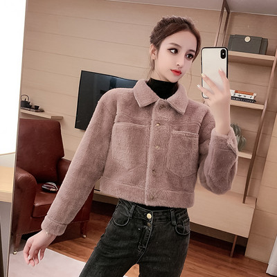 Új modell női rövid kabát gombokkal és zsebekkel bézs és lila színben