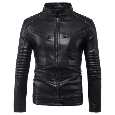 ΝΕΟ μοντέλο  έκο δερμάτινο ανδρικό μπουφάν με ψηλό γιακά και φερμουάρ σε μαύρο χρώμα