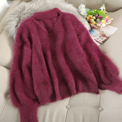 Γυναικείο αφράτο πουλόβερ με φαρδιά μανίκια σε διάφορα χρώματα