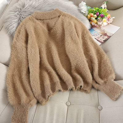 Γυναικείο αφράτο πουλόβερ με φαρδιά μανίκια σε διάφορα χρώματα