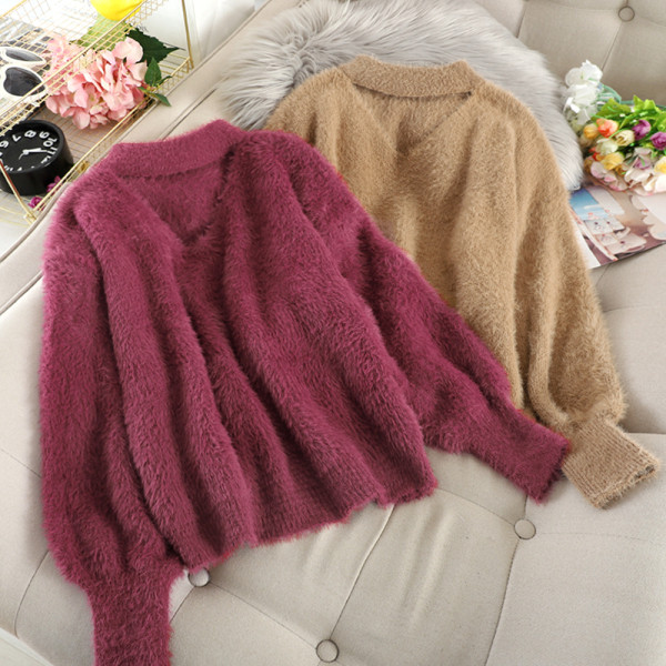 Γυναικείο αφράτο πουλόβερ με φαρδιά μανίκια σε διάφορα χρώματα