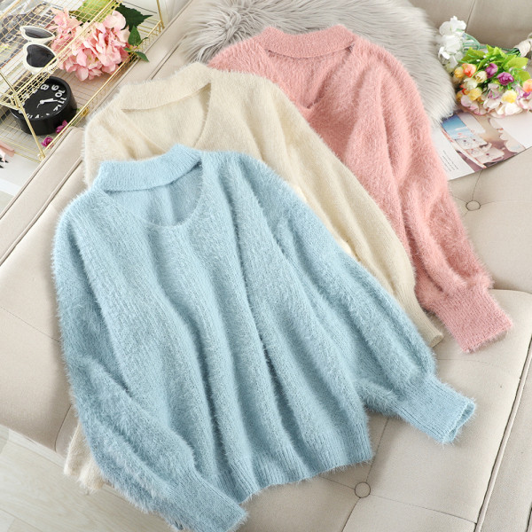 Γυναικείο αφράτο πουλόβερ με φαρδιά μανίκια σε διάφορα χρώματα