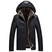 Modern férfi bőrdzseki puha béléssel és kapucnival, három színben