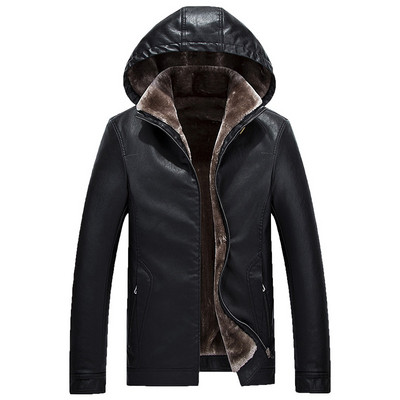 Modern férfi bőrdzseki puha béléssel és kapucnival, három színben