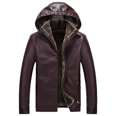Modern férfi bőrdzseki puha béléssel és kapucnival, három színben