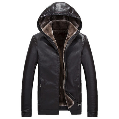 Modern férfi bőrdzseki puha béléssel és kapucnival, három színben