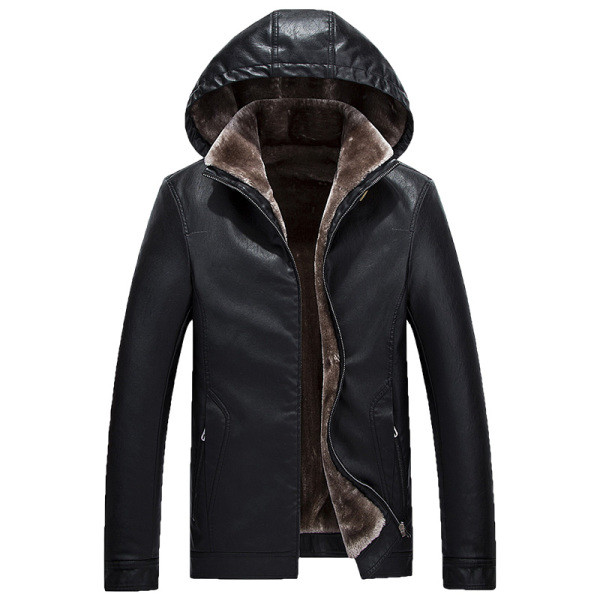 Modern férfi bőrdzseki puha béléssel és kapucnival, három színben