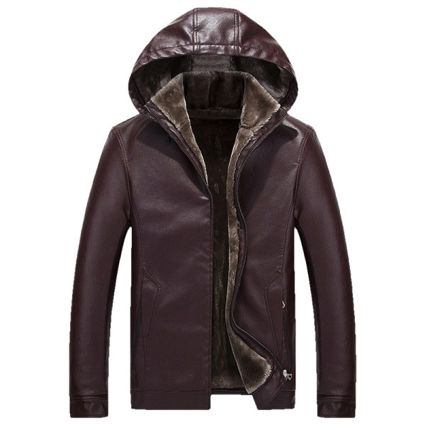 Modern férfi bőrdzseki puha béléssel és kapucnival, három színben