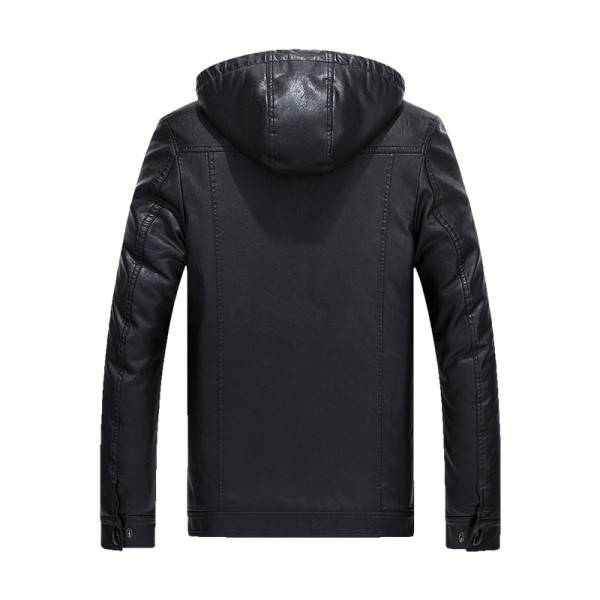 Modern férfi bőrdzseki puha béléssel és kapucnival, három színben