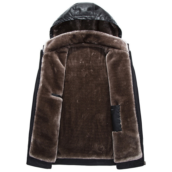 Modern férfi bőrdzseki puha béléssel és kapucnival, három színben