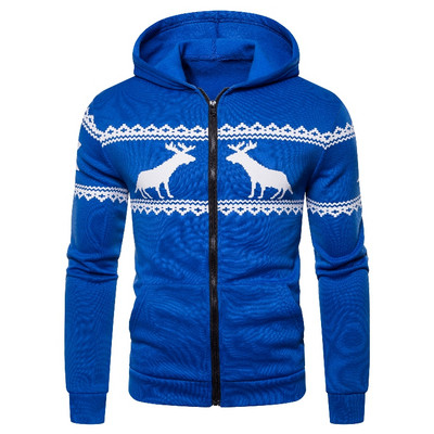 Hétköznapi férfi karácsonyi pulóver kapucnival és cipzárral öt színben