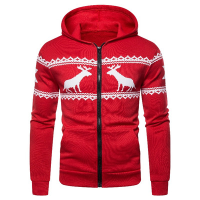 Hétköznapi férfi karácsonyi pulóver kapucnival és cipzárral öt színben