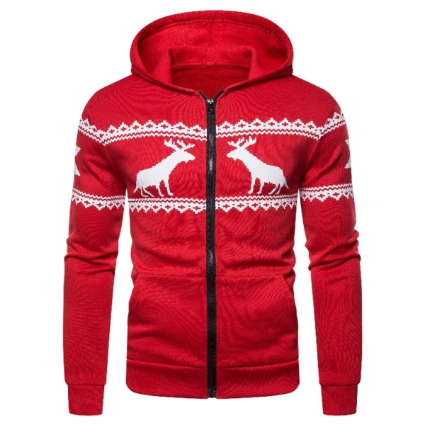 Hétköznapi férfi karácsonyi pulóver kapucnival és cipzárral öt színben