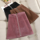 Vékony modell női bársony szoknya cipzárral fekete, rózsaszín és barna színekben