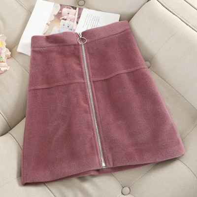 Vékony modell női bársony szoknya cipzárral fekete, rózsaszín és barna színekben