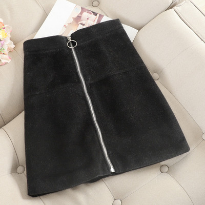 Vékony modell női bársony szoknya cipzárral fekete, rózsaszín és barna színekben