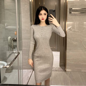 Modern női kötött ruha, hosszú ujjal, négy színben