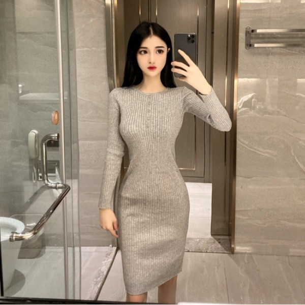 Modern női kötött ruha, hosszú ujjal, négy színben