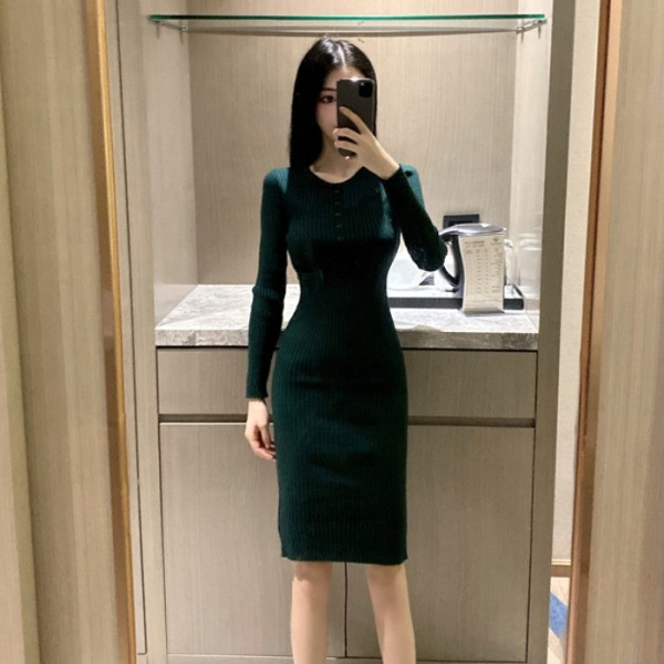 Modern női kötött ruha, hosszú ujjal, négy színben